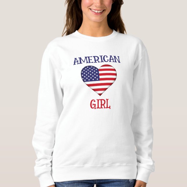 Women's Cute 4th Of July Gifts American Girl White Sweatshirt (Front)