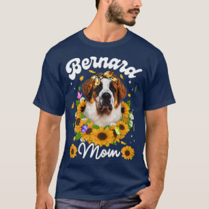 Womens Cute Bernard Dog Mum Sunflower Mothers Day  T-Shirt