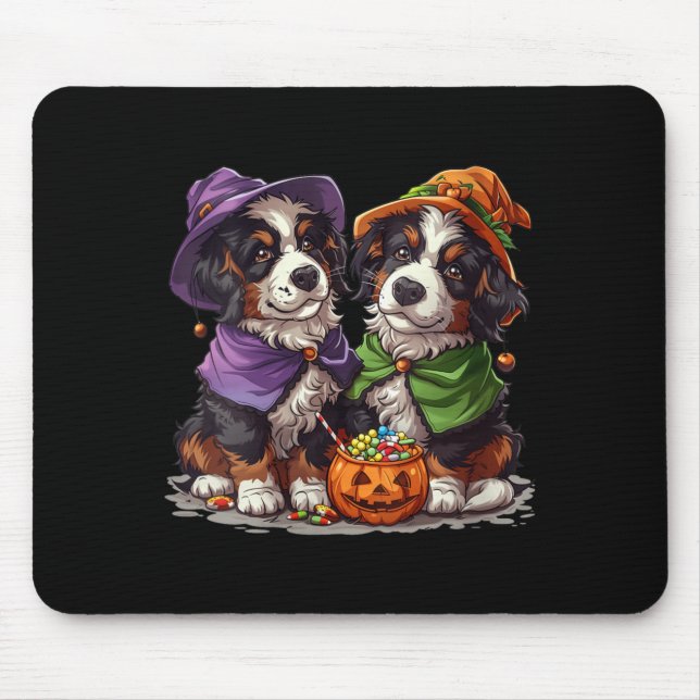 Womens Cute Bernese Mountain Dogs Witch Pumpkin Mouse Pad (Front)