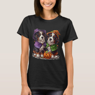 Womens Cute Bernese Mountain Dogs Witch Pumpkin T-Shirt