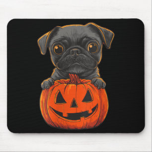 Womens Cute Black Pug Jack O Lantern Pumpkin Mouse Pad