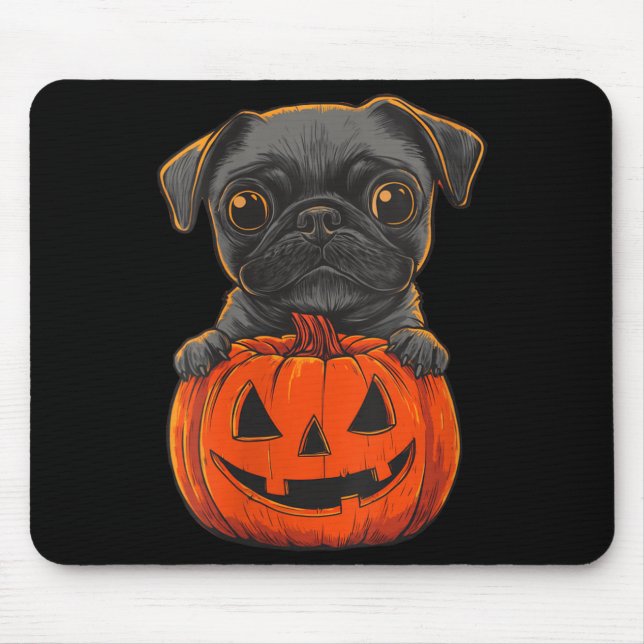 Womens Cute Black Pug Jack O Lantern Pumpkin Mouse Pad (Front)