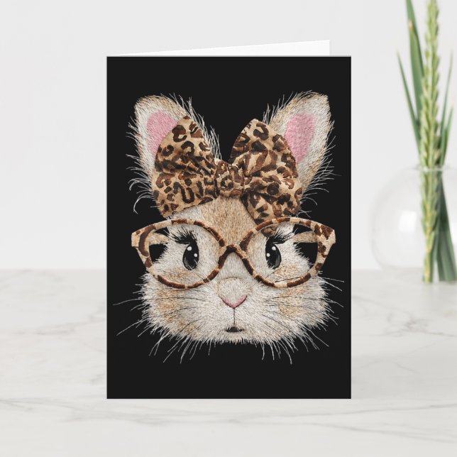 Women's Cute Bunny Rabbit Face Leopard Coquette Bo Card (Front)