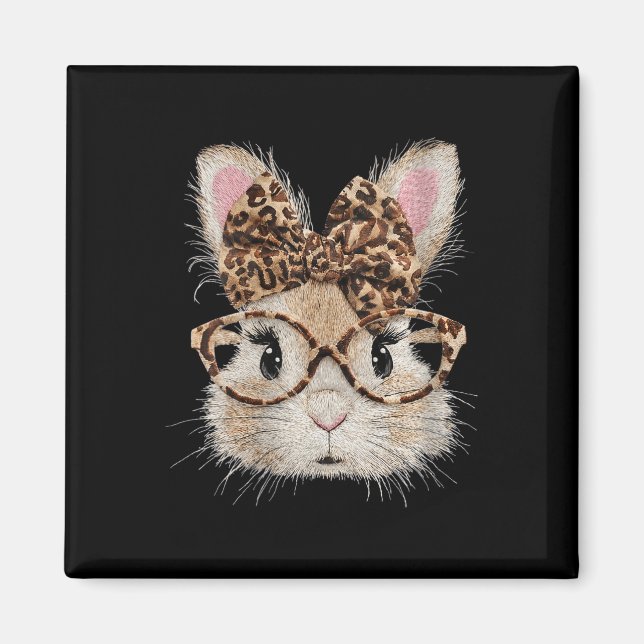 Women's Cute Bunny Rabbit Face Leopard Coquette Bo Magnet (Front)