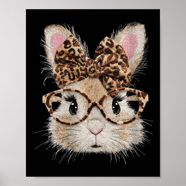Women's Cute Bunny Rabbit Face Leopard Coquette Bo Poster (Front)