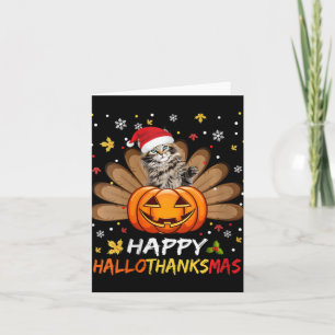 Womens Cute Cat Happy Hallothanksmas Halloween Tha Card