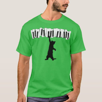 Womens Cute Cat Kitty Playing Piano Note Clef Musi T-Shirt
