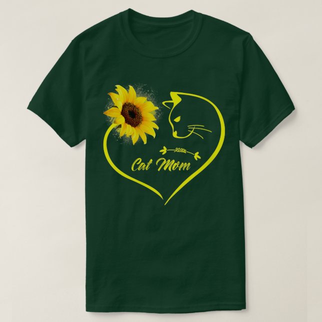 Womens Cute Cat Mum Sunflower Heart Love Mothers D T-Shirt (Design Front)