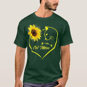Womens Cute Cat Mum Sunflower Heart Love Mothers D T-Shirt