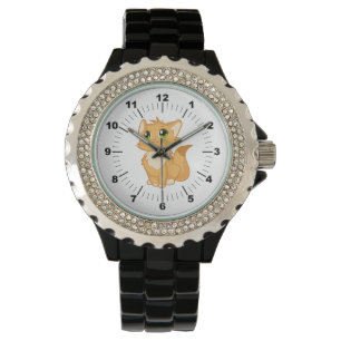 Women's Cute Cat Rhinestone Black Enamel Watch