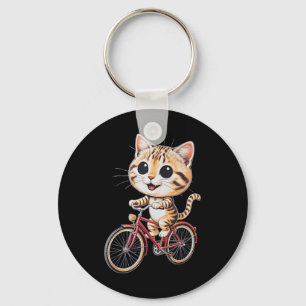 Womens Cute Cat Riding Bicycle Kawaii Cartoon Key Ring
