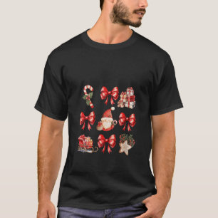 Womens Cute Coquette Bows Christmas Santa Gingerbr T-Shirt