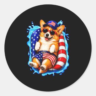 Women's cute corgi with sunglasses patriotic dog classic round sticker