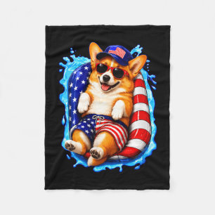 Women's cute corgi with sunglasses patriotic dog fleece blanket