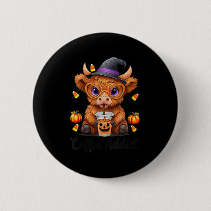 Womens Cute Cow Drinking Coffee Halloween Art V-ne 6 Cm Round Badge