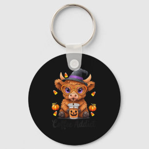 Womens Cute Cow Drinking Coffee Halloween Art V-ne Key Ring