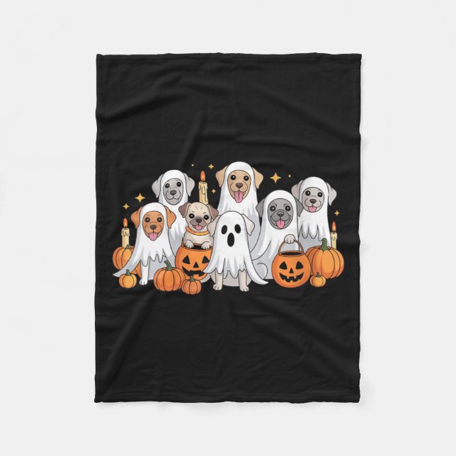 Womens Cute Dog Dressed As Ghost Funny Dog Fleece Blanket (Front)