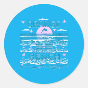Womens Cute Dolphin Lover Family Orange Beach Al Classic Round Sticker