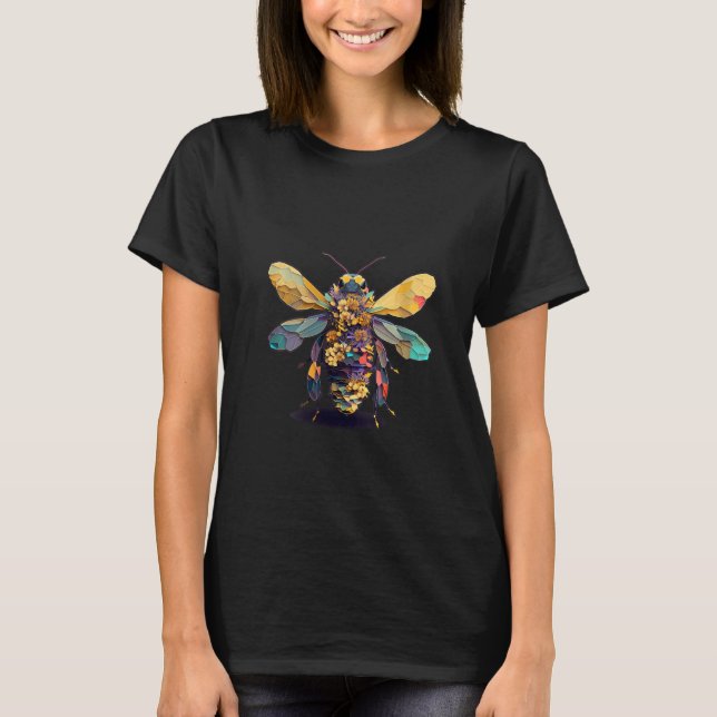 Womens Cute Flower Bee on summer Floral Bee T-Shirt (Front)