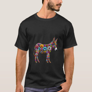 Womens Cute Flower Donkey on summer Floral Donkey T-Shirt