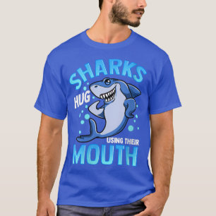 Womens Cute & Funny Sharks Hug Using Their Mouth V T-Shirt