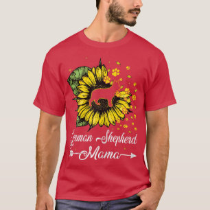 Womens Cute German Shepherd Mama Sunflower Dog Mum T-Shirt
