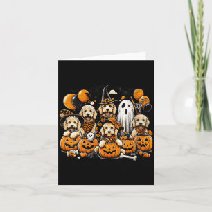 Womens Cute Ghost And Witch Goldendoodle Halloween Card