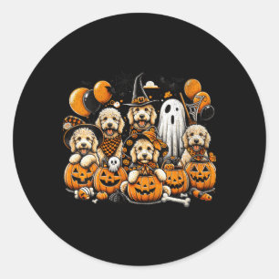 Womens Cute Ghost And Witch Goldendoodle Halloween Classic Round Sticker