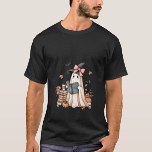 Womens Cute Ghost Reading Book Librarian Book Love T-Shirt