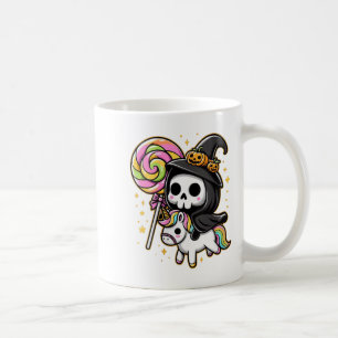 Womens Cute Grim Reaper Witch Riding Unicorn Hallo Coffee Mug