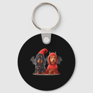 Womens Cute Halloween Dachshund Dogs Devil Costume Key Ring