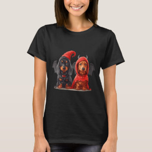 Womens Cute Halloween Dachshund Dogs Devil Costume T-Shirt