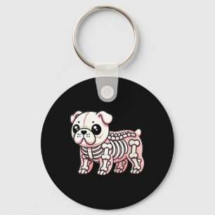 Womens Cute Kawaii English Bulldog Dog Skeleton Key Ring