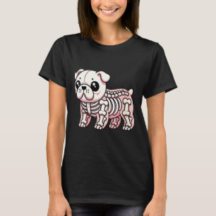 Womens Cute Kawaii English Bulldog Dog Skeleton T-Shirt