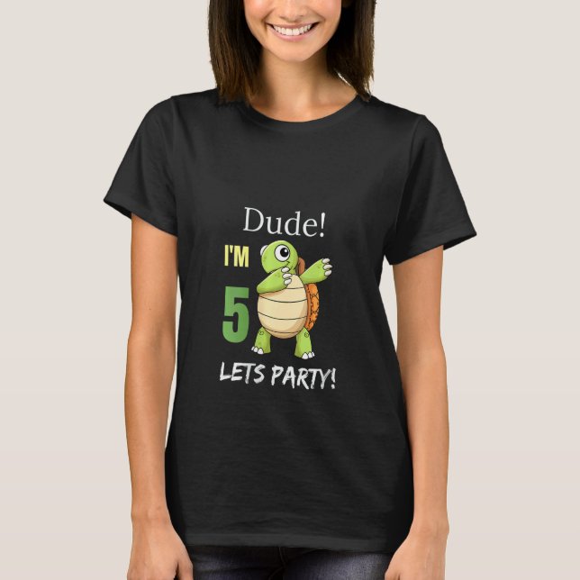 Womens Cute Kids Dude I Am 5 Turtle Dabbing 5th Bi T-Shirt (Front)