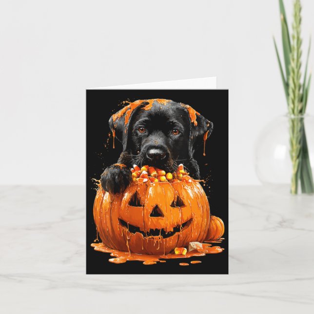 Womens Cute Labrador Dripping Pumpkin Candy Corn Card (Front)