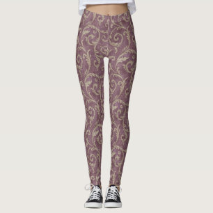 Women's Cute Legging Burgundy Gold