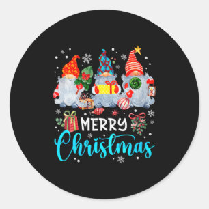 Womens Cute Merry Christmas Gnome Snowflakes Xmas  Classic Round Sticker