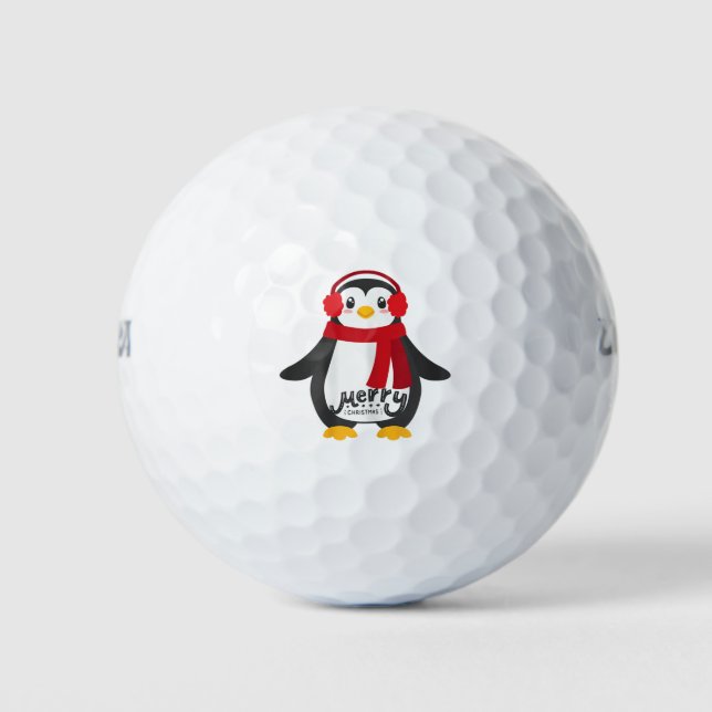 Womens cute merry christmas womens penguin t golf balls (Front)