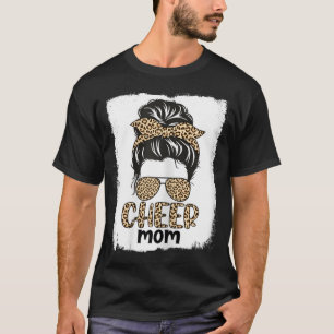 Womens Cute Messy Bun Cheer Mum Funny Leopard Band T-Shirt