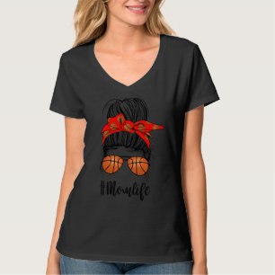 Womens Cute Mum Life Skull Messy Bun Basketball Ha T-Shirt