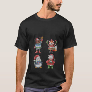 Womens Cute Penguin Santa Reindeer Matching Family T-Shirt