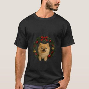 Womens Cute Pomeranian Dog Xmas Wreath Funny Anima T-Shirt