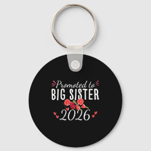 Womens Cute Promoted To Big Sister Est 2026 Floral Key Ring