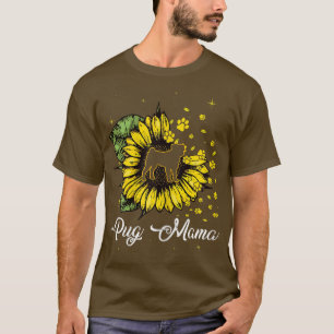 Womens Cute Pug Mama Sunflower Dog Mum Mothers Day T-Shirt
