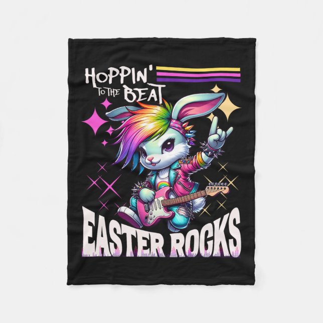 Women's Cute Punk Rocking Bunny Hopping Rabbit Eas Fleece Blanket (Front)