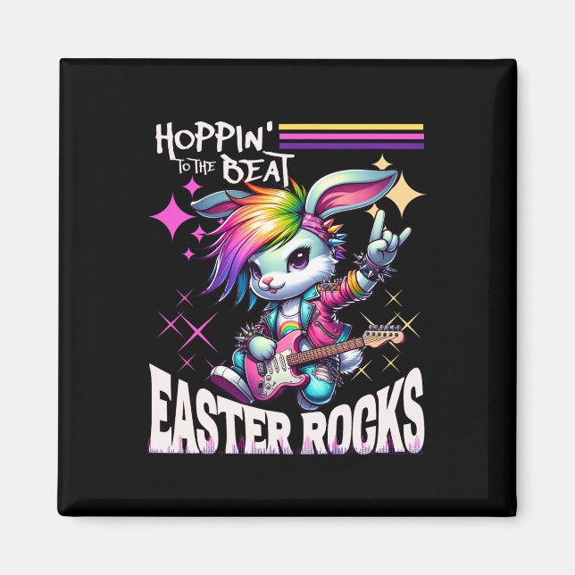 Women's Cute Punk Rocking Bunny Hopping Rabbit Eas Magnet (Front)