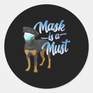Womens Cute Rottweiler Dog with Mask - Wear a Face Classic Round Sticker