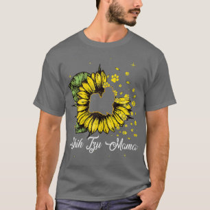 Womens Cute Shih Tzu Mama Sunflower Dog Mum Mother T-Shirt