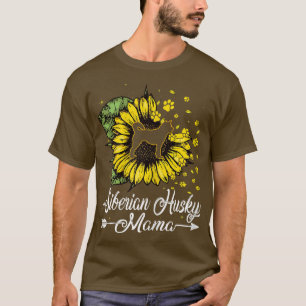 Womens Cute Siberian Husky Mama Sunflower Dog Mum T-Shirt
